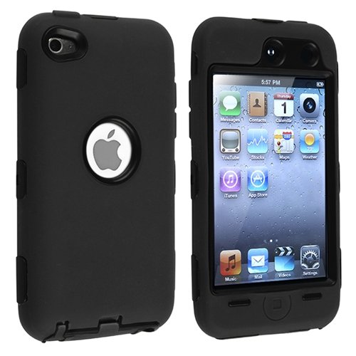 Hybrid Case compatible with Apple iPod touch 4th Generation, Black Hard / Black Skin