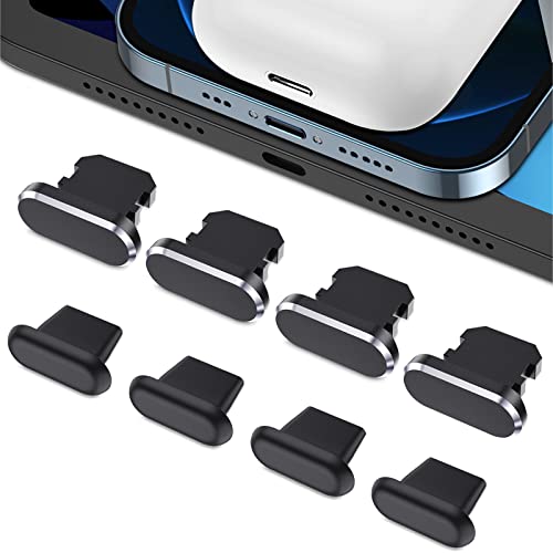 8 Pack Anti Dust Plugs for iPhone 14 Pro Max Mini 13 12 11 X Xs 8 Plus iPad AirPods + Mini Storage Box iPhone Charging Port Plugs, Black